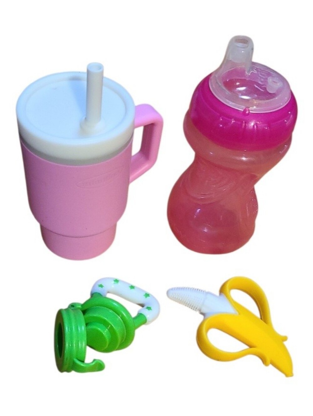 Infantino Straw Cup, Nuby Bottle, Food Pacier & Teething Banana